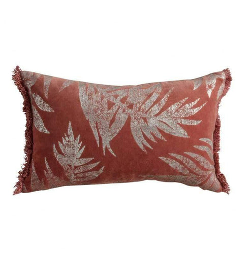 Velvet Metallic Leaves Cushion Terracotta Accessories Regency Studio 