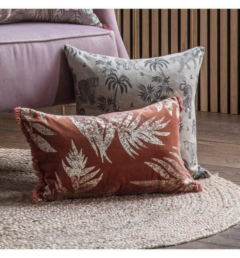 Velvet Metallic Leaves Cushion Terracotta Accessories Regency Studio 
