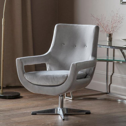 Venosa Swivel Chair Grey Velvet Living Regency Studio 