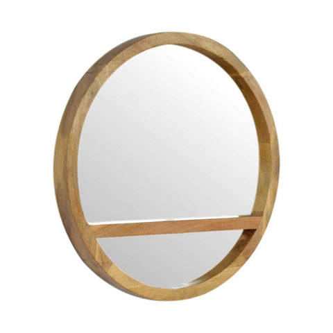 Wooden Round Mirror with 1 Shelf Mirrors Artisan Furniture 